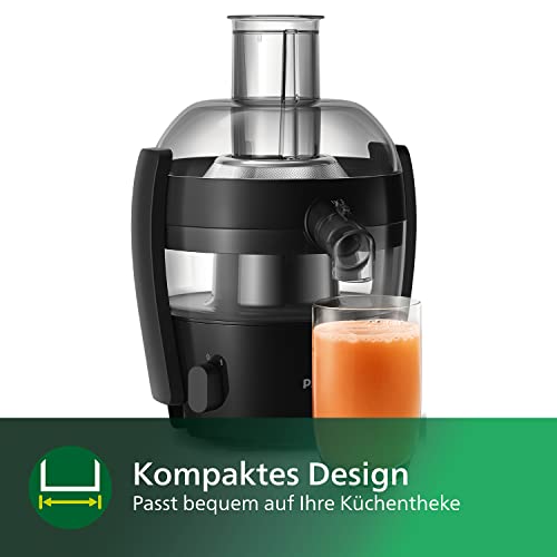 Philips Entsafter – 500W, 1.5L, HomeID-Rezepte-App, QuickClean (HR1832/00), 400 Watt, ‎1 Liter, 23 x 23 x 42 cm, Schwarz