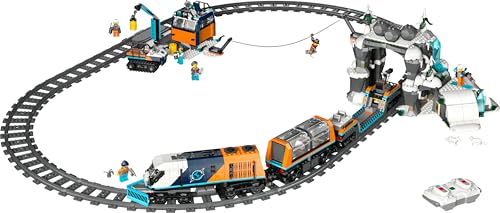 LEGO City Trains Arktis-Polarexpress - Spielzeug mit ferngesteuertem Zug - Schneepflug, 22 Gleissegmente, 6 Minifiguren & Felssturz-Funktion – Geschenk für Jungen & Mädchen ab 7 Jahren - 60470