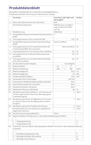 RCA VRS32HQ1 Smart TV 32 Zoll (80cm) HD LED Fernseher mit WLAN, Triple Tuner (DVB-T/T2, DVB-C, DVB-S/S2), App Store, HDMI, USB, CI/CI+, Netflix, YouTube und mehr [RVSmart 2024]