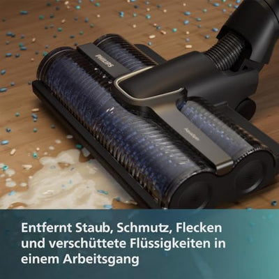 Philips Kabelloser Nass-Trockensauger AquaTrio 9000 Series, 3in1 Staubsaugen und Nasswischen, automatische Selbstreinigung, bis zu 45 Minuten Laufzeit und 185 m², 3 Reinigungsmodi, Schwarz (XW9384/01)