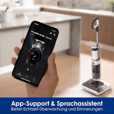 Tineco Floor One Stretch S6 Nass Trockensauger, 180°-Flachdesign Saugwischer 13cm Liegehöhe, 70°C 5min FlashDry Selbstreinigung, 3-Seitige Kantenreinigung 40min Laufzeit Reinigung unter tiefen Möbeln