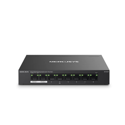 Mercusys MS108GP PoE Switch 8-Port Gigabit LAN Switch mit 7 PoE+ Ports, bis zu 30 W pro PoE-Port und 65 W für alle PoE-Ports, 802.3af/at PoE, lüfterlos, Plug-and-Play, Robustes Metallgehäuse