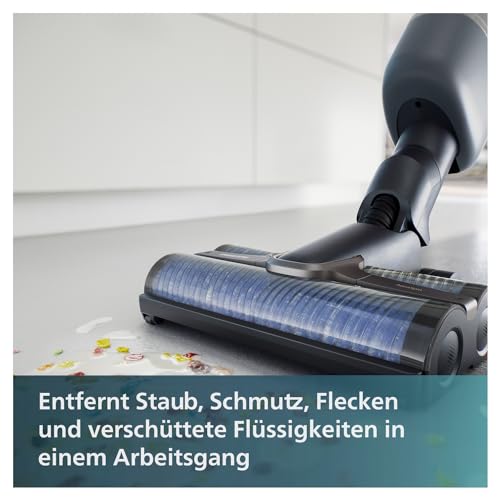 Philips Kabelloser Nass-Trockensauger AquaTrio 9000 Series, 3in1 Staubsaugen und Nasswischen, automatische Selbstreinigung, bis zu 45 Minuten Laufzeit und 185 m², 3 Reinigungsmodi, Schwarz (XW9384/01)