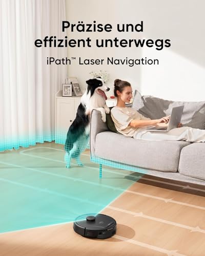 eufy L60 Saugroboter mit Absaugstation, Ultra Starke 5.000Pa Saugkraft, Anti-Haar-Verwicklung, Absaugstation 60 Tage ohne Leeren, iPath-Laser-Navigation(Generalüberholt)