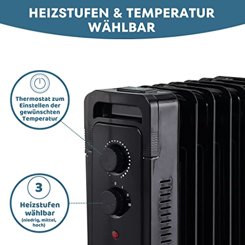 STAHLMANN Ölradiator ZR17 1500 Watt – Elektroheizung Energiesparend bis 30 qm Fläche – Heizung Elektrisch mit Thermostat und 3 Heizstufen – Elektrisches Heizgerät, Electric Heater Schwarz
