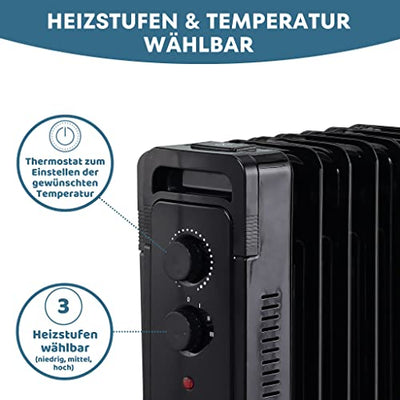 STAHLMANN Ölradiator ZR17 1500 Watt – Elektroheizung Energiesparend bis 30 qm Fläche – Heizung Elektrisch mit Thermostat und 3 Heizstufen – Elektrisches Heizgerät, Electric Heater Schwarz