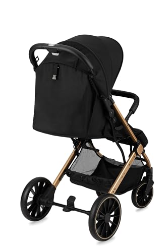 MoMi ESTELLE PLUS LIGHT Kinderwagen ab 6. Monat (bis 22 kg), klappbarer Buggy mit 5-Punkt-Sicherheitsgurt, Einkaufskorb und Liegefunktion, Teleskop-Stange zum Ziehen, steht nach dem Zusammenklappen