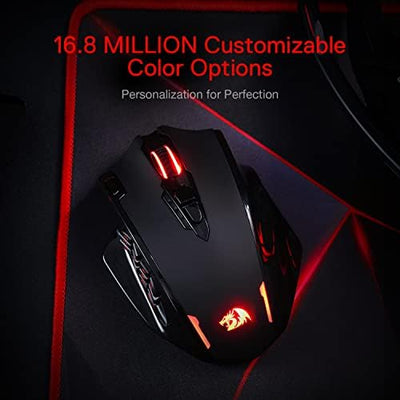 Redragon M913 Impact Elite Wireless Gaming Maus, 16000 DPI Verkabelte/Kabellose RGB Maus mit 20 Programmierbaren Tasten, 45 Std. Batteriebetrieb und Optischem Pro-Sensor, 12 Seitentasten MMO-Maus