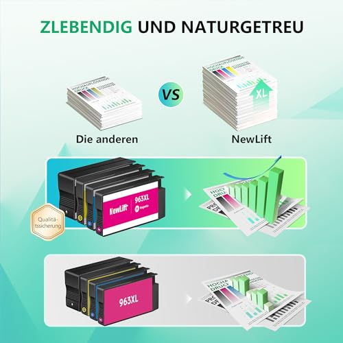 NewLift 963XL Multipack Kompatibel für HP 963 HP 963XL Druckerpatronen für HP officejet Pro 9010 patronen,9020 9012 9022 9014 9015 9016 9018 9019 (963XL Multipack,4er-Pack)