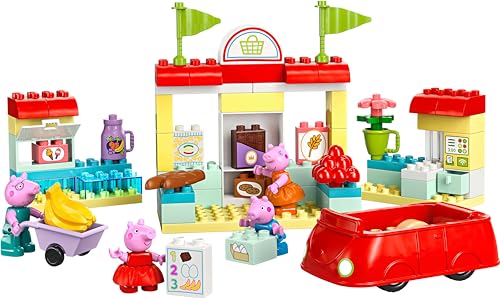 LEGO DUPLO Peppa Pig Supermarkt – Lernspielzeug zur Förderung der Feinmotorik für Mädchen & Jungen ab 2 Jahren – inkl. Geschäft mit Auto und 4 Figuren – Geschenkidee für Kleinkinder – 10434
