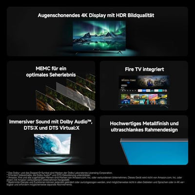 Xiaomi F, 43 Zoll (109 cm), 4K UHD, Smart TV, Fire TV, Triple Tuner DVB-C/S/S2/T/T2,HDR10, MEMC,Sprachsteuerung mit Alexa, 2GB+32GB, Kompatibel mit Apple AirPlay