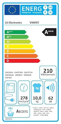LG V9AYXT, Trockner A+++, 10 kg, Wärmepumpentrockner mit Dual Inverter Wärmepumpentechnologie, 60 x 66 x 85 cm, Allergy Care Programm, Trockner mit Smart ThinQ-Technologie, Weiß