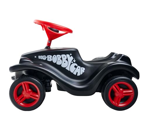 Big Bobby Car Classic Little Rocker - Rutschauto ab 1 Jahr im dunklen Rock n‘ Roll-Design mit rotem Sicherheits-Lenkrad und Hupe, für Kinder ab 12 Monaten (bis 50 kg), schwarz mit Aufklebern
