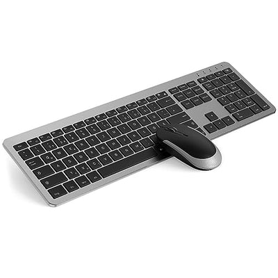 Tastatur Maus Set Kabellos, seenda Ultra-Dünne Wiederaufladbare Funktastatur mit Maus, Ergonomische Keyboard Mouse mit Silikon Staubschutz für PC/Laptop/Smart TV, DE QWERTZ Layout (Schwarz&Grau)