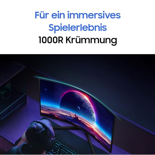 Samsung Odyssey G55C Curved Gaming Monitor, 32 Zoll, Bildschirm mit VA-Panel, 2.560 x 1.440 Pixel, 1.000R Radius, HDR10, AMD FreeSync, Bildwiederholrate 165 Hz, Reaktionszeit 1 ms (MPRT)