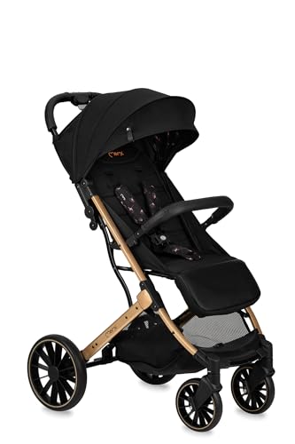 MoMi ESTELLE PLUS LIGHT Kinderwagen ab 6. Monat (bis 22 kg), klappbarer Buggy mit 5-Punkt-Sicherheitsgurt, Einkaufskorb und Liegefunktion, Teleskop-Stange zum Ziehen, steht nach dem Zusammenklappen