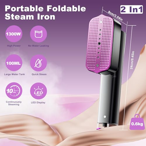 Tragbarer Dampfglätter, 1300W Reise Dampfglätter mit 100ml Wasser Tank, 2 In 1 Steamer Dampfglätter Bügeleisen, 1.32 lbs Leicht Hemdenbügler, Reisegröße Tragbares Mini Steam Iron für Reisen Haus