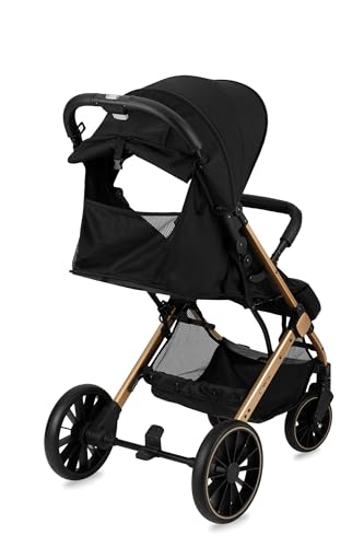 MoMi ESTELLE PLUS LIGHT Kinderwagen ab 6. Monat (bis 22 kg), klappbarer Buggy mit 5-Punkt-Sicherheitsgurt, Einkaufskorb und Liegefunktion, Teleskop-Stange zum Ziehen, steht nach dem Zusammenklappen