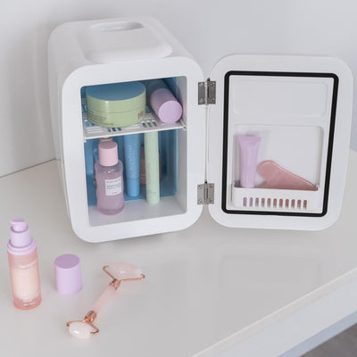 Flamingueo Mini Kühlschrank - Kühlschrank Klein 4L, 12V/220V, Mini Fridge, Skincare, Funktion Kühlen und Heizen, Tischkühlschrank, Kosmetik Kühlschrank