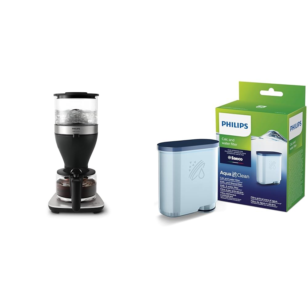 Philips Filterkaffeemaschine – 1.25-Liter-Fassungsvermögen & Philips AquaClean Kalk- und Wasserfilter für Espressomaschine, Kein Entkalken bis 5000 Tassen, Doppelpack