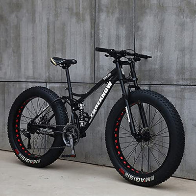 Wmmner Mountainbike, 66 cm (26 Zoll), 27-Gang, High-Carbon-Stahlrahmen, Vollfederung, Dual-Scheibenbremse, 10,16 cm (4,0 Zoll) dicke Räder für Trail und Strandfahren/Schwarz (A)/66 cm (27 Zoll)