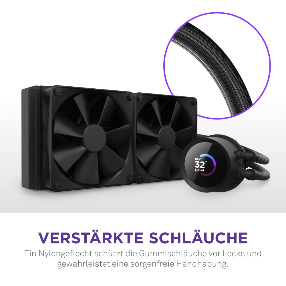 NZXT Kraken 240 - RL-KN240-B1-240mm AIO CPU Wasserkühlung - 1,54" LCD Display 240x240-2x120mm PWM Fans - EIN Breakoutkabel zur einfachen Installation - Schwarz