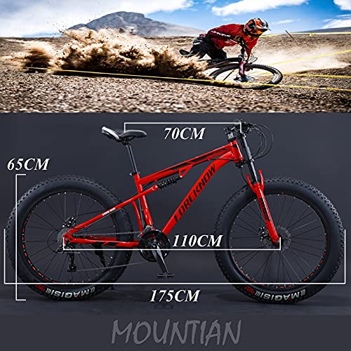 Wmmner Hardtail Mountainbike mit 61 cm (24 Zoll) Fettreifen für Männer und Frauen, Mountainbike für Erwachsene mit doppelter Federung, Offroad-Fahrrad mit verstellbarem Sitz und Doppel-Bremse