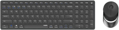 Rapoo 9750M kabelloses Tastatur-Maus Set Wireless Deskset 1600 DPI Sensor wiederaufladbarer Akku flaches Aluminium Design DE-Layout QWERTZ PC & Mac - dunkelgrau