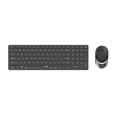 Rapoo 9750M kabelloses Tastatur-Maus Set Wireless Deskset 1600 DPI Sensor wiederaufladbarer Akku flaches Aluminium Design DE-Layout QWERTZ PC & Mac - dunkelgrau