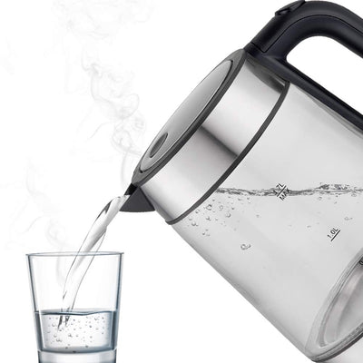 ANSIO Wasserkocher Edelstahl,1,7 Liter, 2200 watts Wasserkocher mit Herausnehmbarer Kalkfilter, Abschaltautomatik, Schnellkochfunktion Wasserstandsanzeige beleuchtet BPA Frei (Klar Glas)