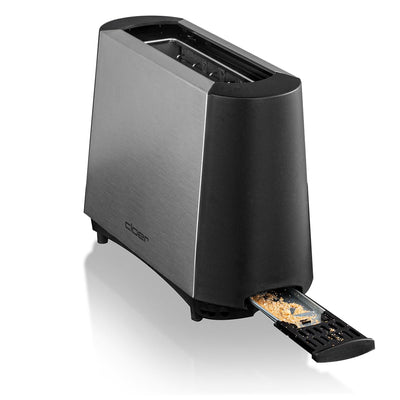 Cloer 3890 Single-Toaster, Minitoaster für 1 Toastscheibe, 600 W, "Auftau-Funktion", Krümelschublade, Nachhebevorrichtung, mattiertes wärmeisoliertes Edelstahlgehäuse
