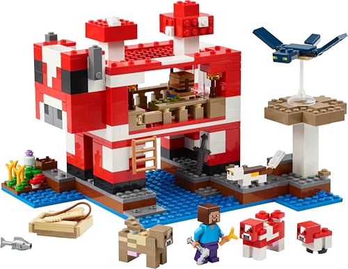LEGO Minecraft Das Pilzkuh-Haus - Gaming Spielzeug mit Steve Figur, Mobs, einem Arbeitstisch und Einer Farm - Interaktives Spielset - Gaming Geschenk für Mädchen und Jungen ab 8 Jahren 21270