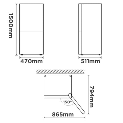 Comfee RCB169WH2(E) Kühl-/Gefrierkombination/150 cm Höhe/Low Frost/Einstellbare Kühlschranktemperatur/LED-Licht/195 kWh/Jahr/115L Kühlteil/59L Gefrierteil/Weiß