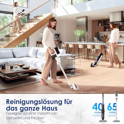 Tineco Floor ONE Switch S7 Nass Trockensauger, Saugwischer 40min, Staubsauger 65min, 70℃ Flashdry, Beidseitige Kantenreinigung, ZeroTangle Bürste, Dreifache Batterielebensdauer, für das Ganze Haus