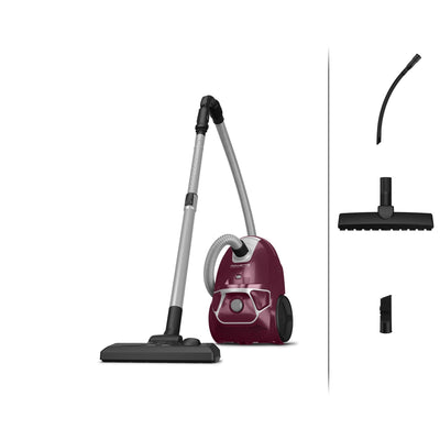 Rowenta Compact Power Staubsauger mit Beutel, 750 Watt, 3 Liter Staubbeutel, 2-in-1-Fugendüse, Home & Car-Set, für alle Bodenarten, kompaktes Design, Bodenstaubsauger, ‎dunkelrot /silber, RO3969EA