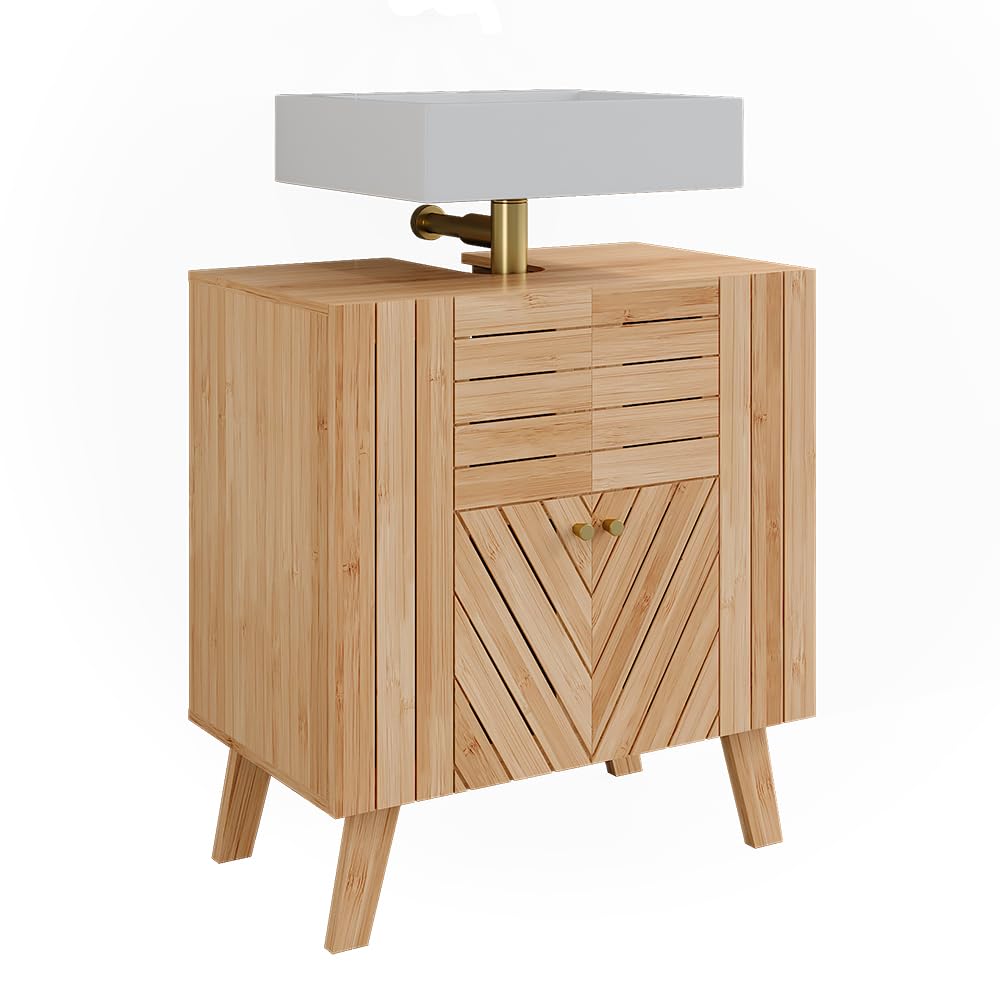 Vicco Waschbeckenunterschrank Lucie, Bambus, 60 x 65 cm mit 2 Türen