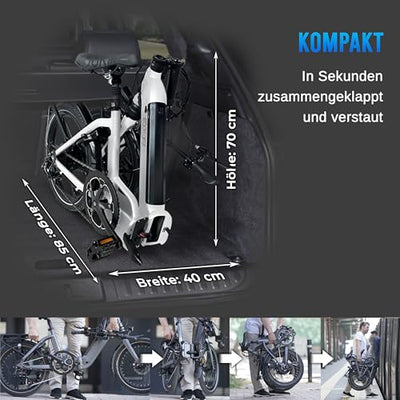 AsVIVA E-Bike Klapprad 20 Zoll – faltbares Pedelec für Erwachsene, 14,0Ah Samsung Akku, bis 100 km Reichweite, 25 km/h – leichtes E-Faltrad für Damen & Herren – elektrisch & kompakt (Weiß)