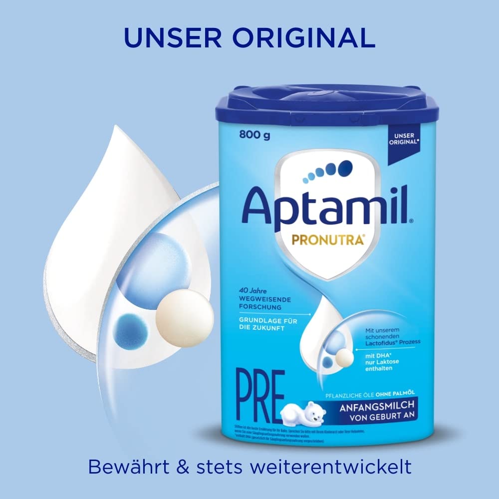 Aptamil Pronutra PRE – Anfangsmilch von Geburt an, Mit DHA, Nur Laktose, Ohne Palmöl, Babynahrung, Milchpulver, 1x 800 g