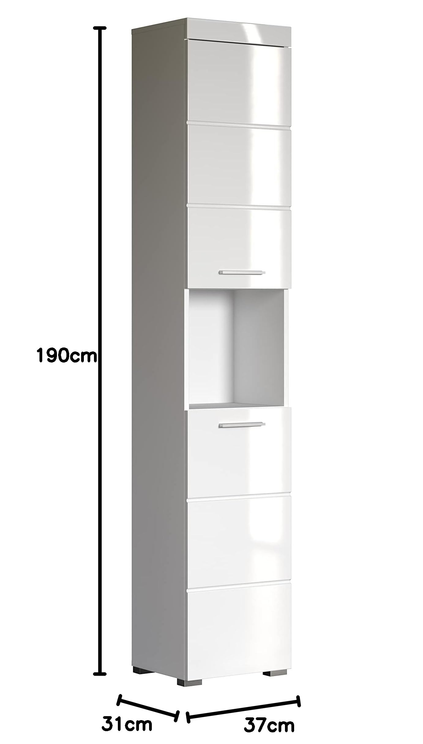 trendteam smart living - Hochschrank Badschrank - Bad - Amanda - Aufbaumaß (BxHxT) 37 x 190 x 31 cm - Farbe Weiß Hochglanz - 139310301