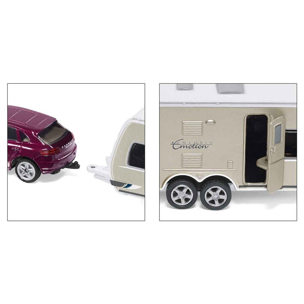 siku 2542, PKW mit Wohnwagen, Figuren und Campingausstattung, 1:55, Metall/Kunststoff, Mehrfarbig