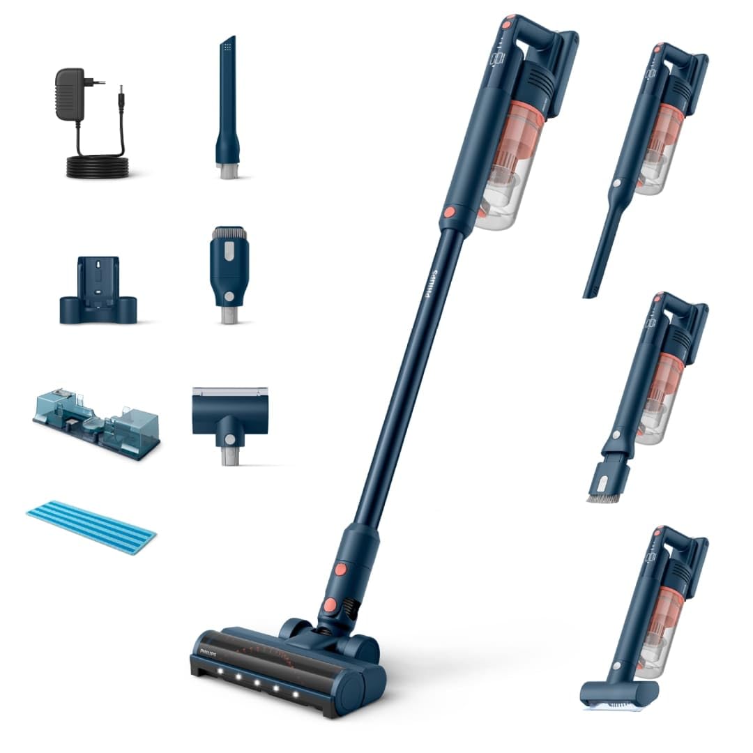 Philips kabelloser Staubsauger der Serie 5000 für Haustiere, leistungsstarke Saugleistung auf Hartböden und Teppichen, Düse mit LED-Licht, Haustierdüse, Aqua-Modul, Austauschbarer Akku (XC5142/01)