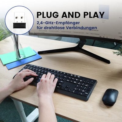 Perixx PERIDUO-716, Kabellose 2,4-GHz Tastatur-Maus-Set, Standardgröße - Schwarz, Deutsches QWERTZ