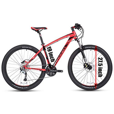 Wmmner Mountainbikes 27,5 Zoll für Erwachsene, Männer, Frauen, Mountainbike, starr, aus Aluminiumlegierung, 27 Gänge, mit Vorderradaufhängung, Doppelscheibenbremse und verstellbarem Sitz, rot, 38,1 cm