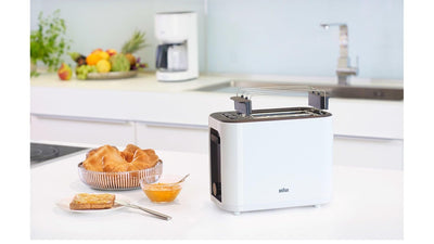 Braun HT 3010 WH Toaster | Doppelschlitz | Herausnehmbare Krümelschublade | Aufwärm- und Auftaufunktion | 7 Röstgrade | Separater Brötchenaufsatz | Weiß