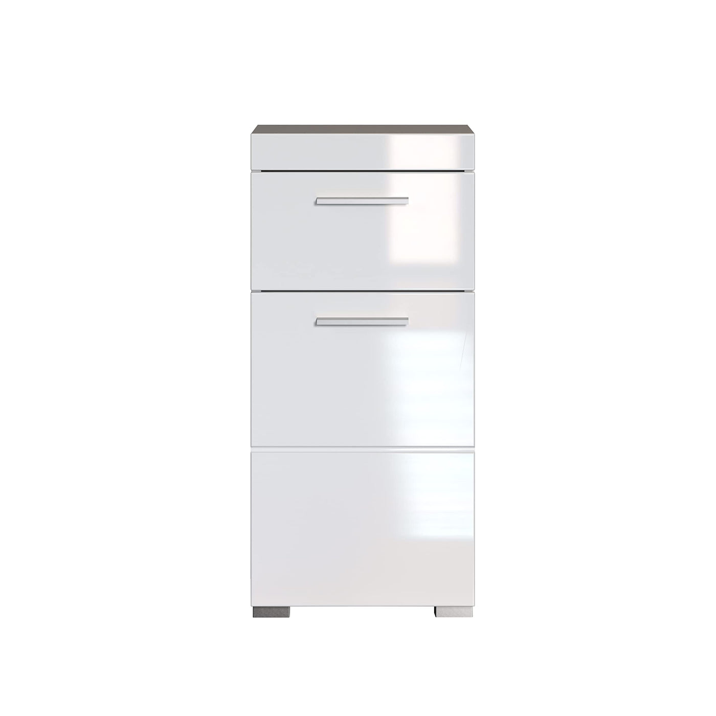 trendteam smart living - Amanda - Kommode - Weiß Hochglanz - Standschrank - (BxHxT) 37 x 79 x 31 cm - Badschrank mit 1 Tür und 1 Schublade - silberfarbene Griffe - universal einsetzbar