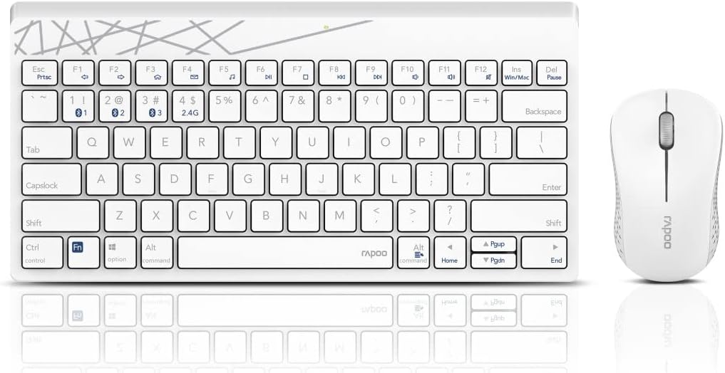 Rapoo 8000M kabelloses Tastatur-Maus Set Wireless Deskset 1300 DPI Sensor 12 Monate Batterielaufzeit kompakt DE-Layout QWERTZ PC & Mac - weiß