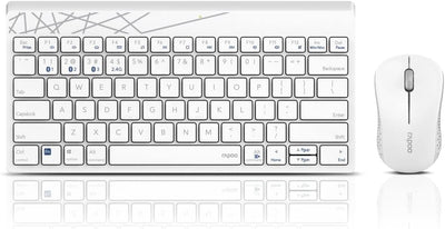 Rapoo 8000M kabelloses Tastatur-Maus Set Wireless Deskset 1300 DPI Sensor 12 Monate Batterielaufzeit kompakt DE-Layout QWERTZ PC & Mac - weiß