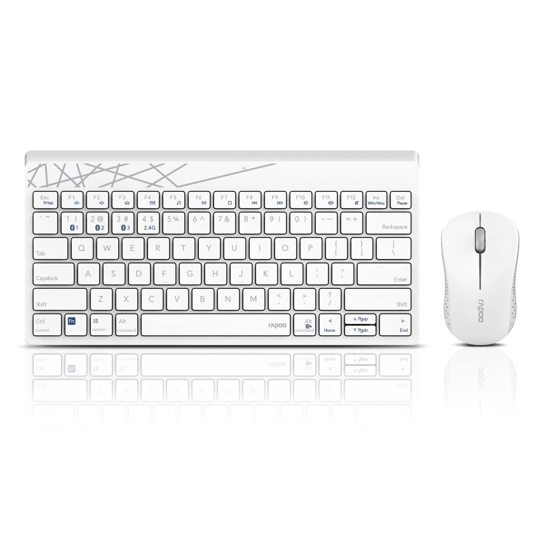 Rapoo 8000M kabelloses Tastatur-Maus Set Wireless Deskset 1300 DPI Sensor 12 Monate Batterielaufzeit kompakt DE-Layout QWERTZ PC & Mac - weiß