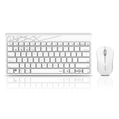 Rapoo 8000M kabelloses Tastatur-Maus Set Wireless Deskset 1300 DPI Sensor 12 Monate Batterielaufzeit kompakt DE-Layout QWERTZ PC & Mac - weiß