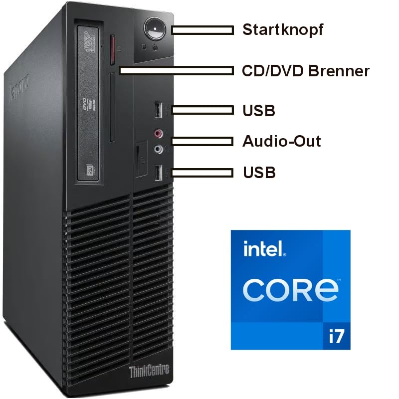 Lenovo - Schneller PC mit Intel Core i7 4790 - Desktop Computer + Silent Rechner für Büro & Home Office mit 4 GHZ - 16GB RAM - 512GB SSD - USB3.0 - WLAN - inkl Windows 11 Pro und Office 2010 | 7672